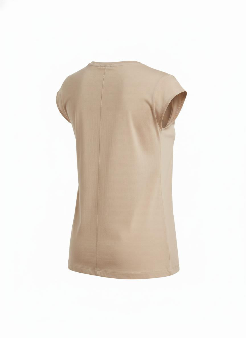 Beige Cap Sleeve T-Shirt for Women