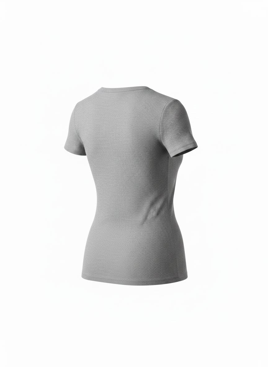 Grey Ribbed T-Shirt for Women