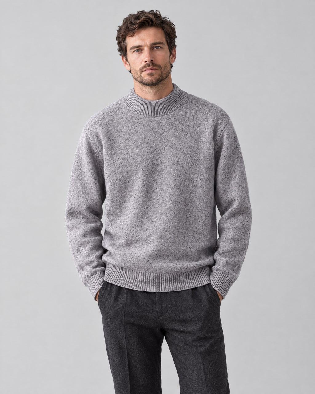 Alfie | Mock Neck Jumper with Ribbed Trims – Grey