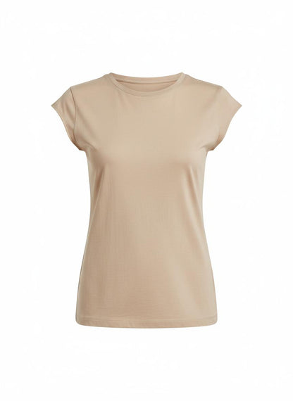 Beige Cap Sleeve T-Shirt for Women