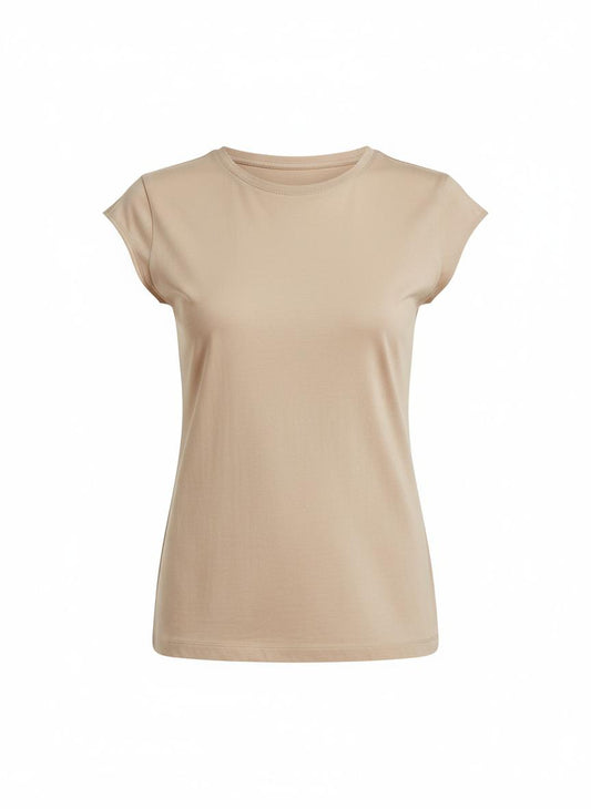 Beige Cap Sleeve T-Shirt for Women
