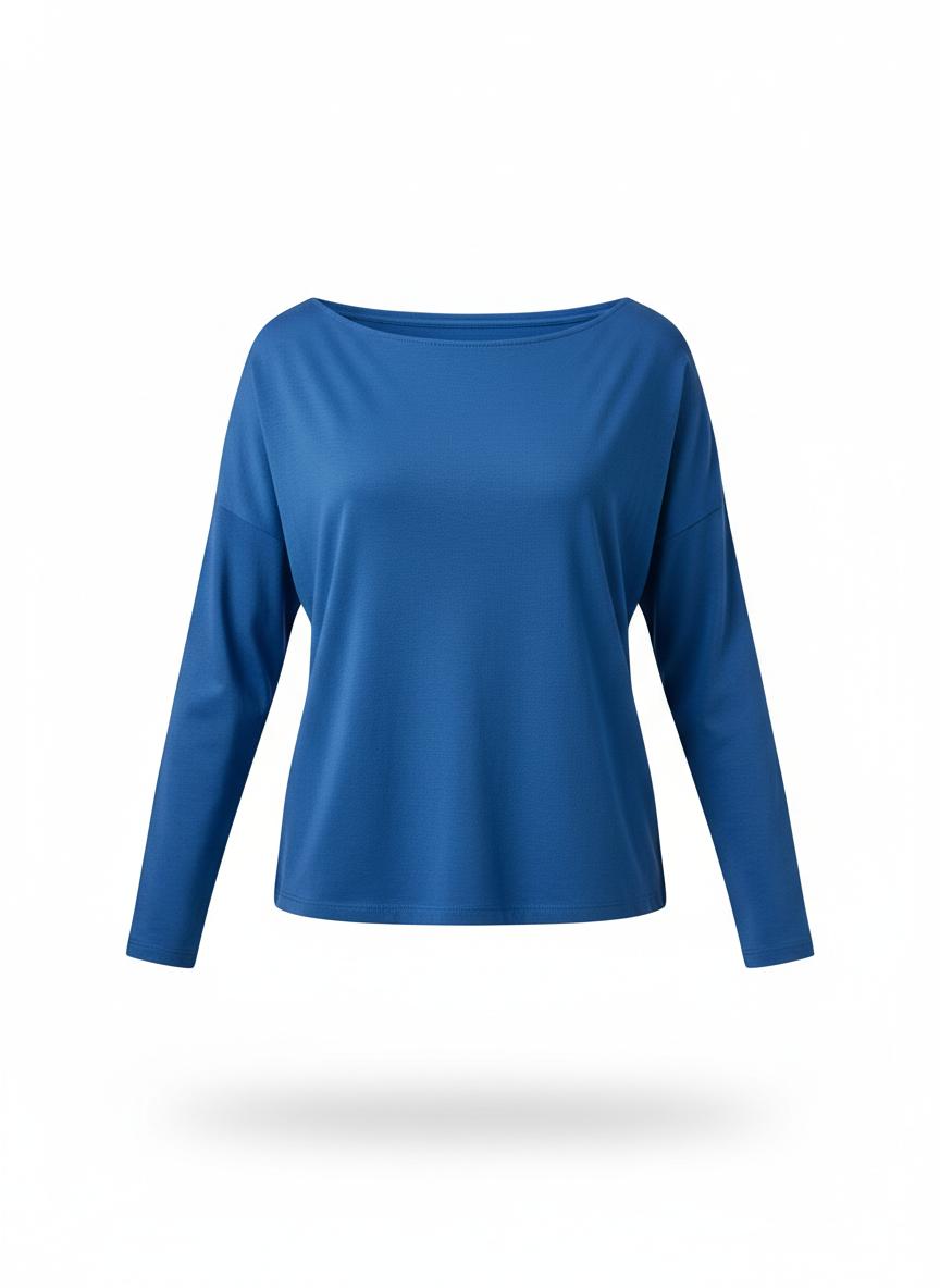 Blue Boat Neck T-Shirt for Women