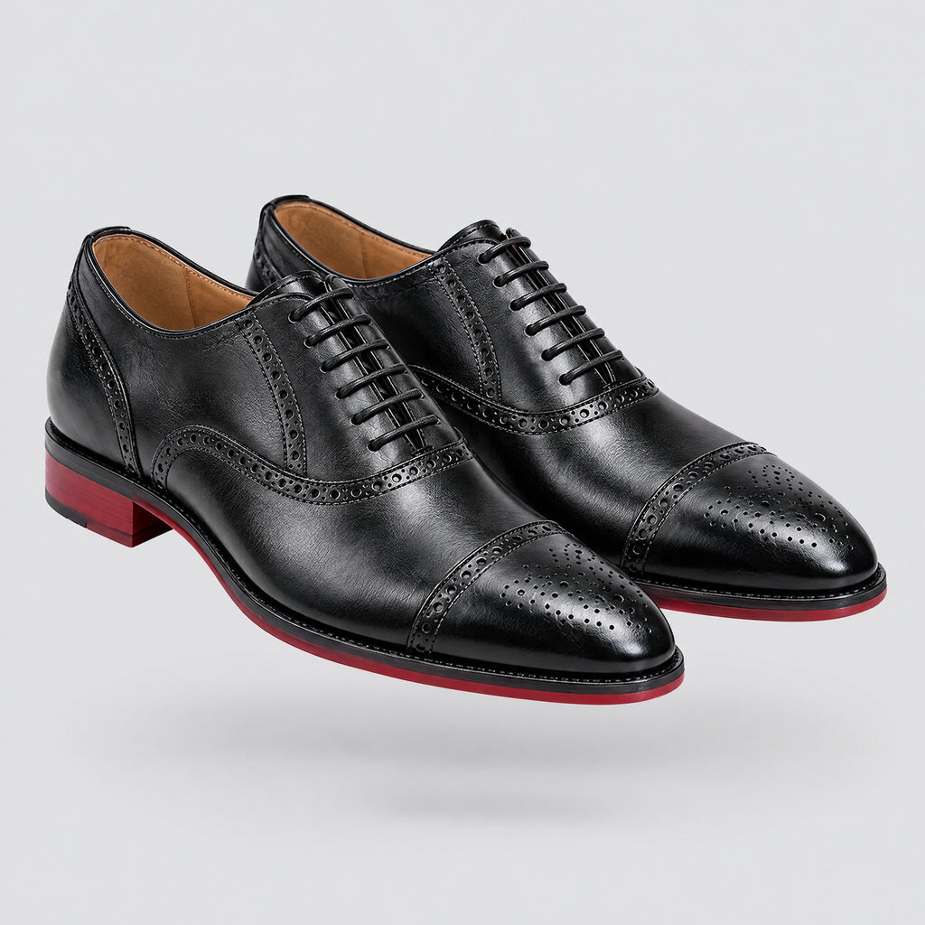 Edmund | Cap-Toe Brogues With Red Sole – Black
