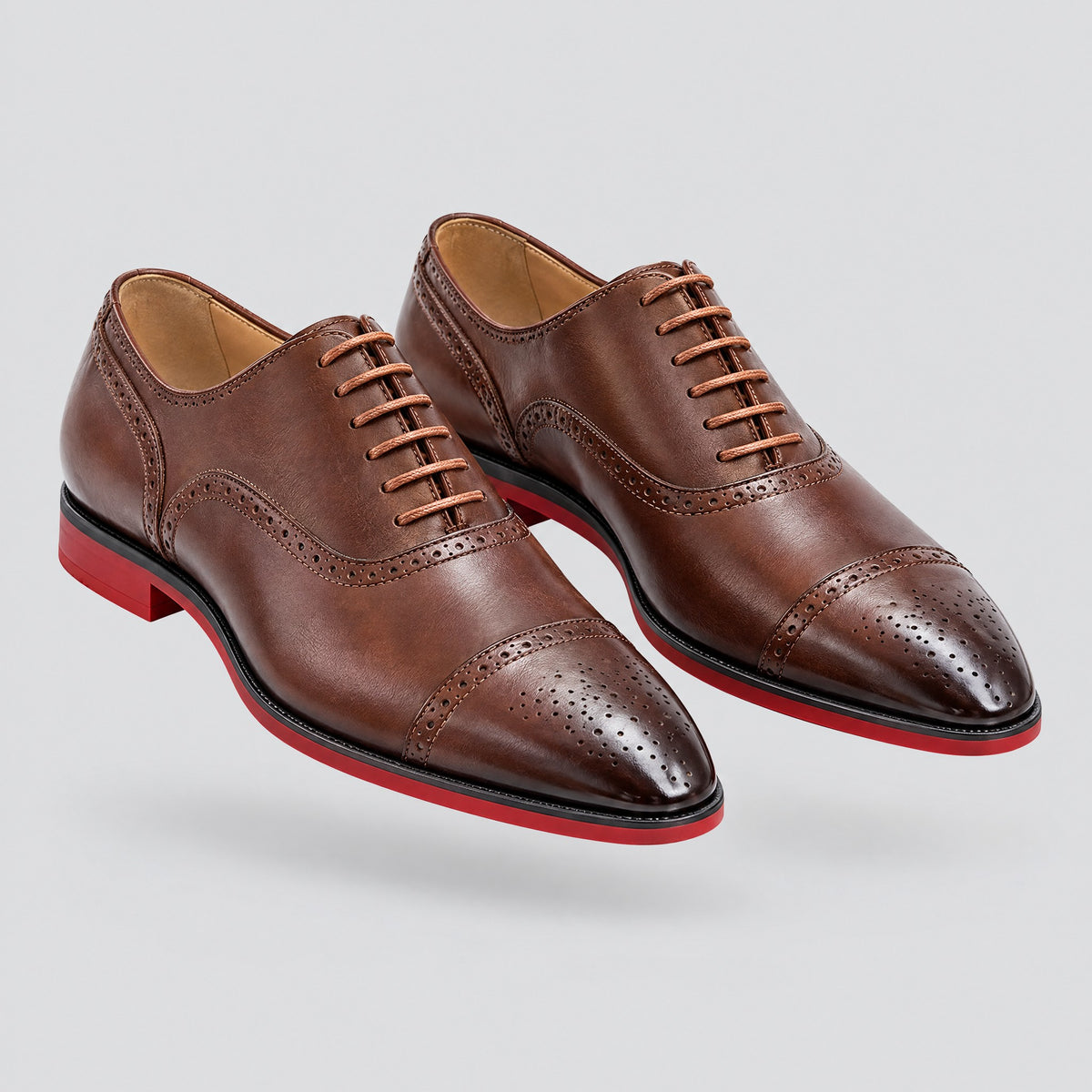 Edmund | Cap-Toe Brogues With Red Sole – Brown