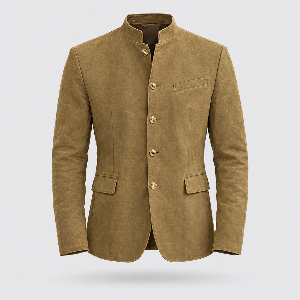 Percy | Stand Collar Five-Button Blazer – Khaki