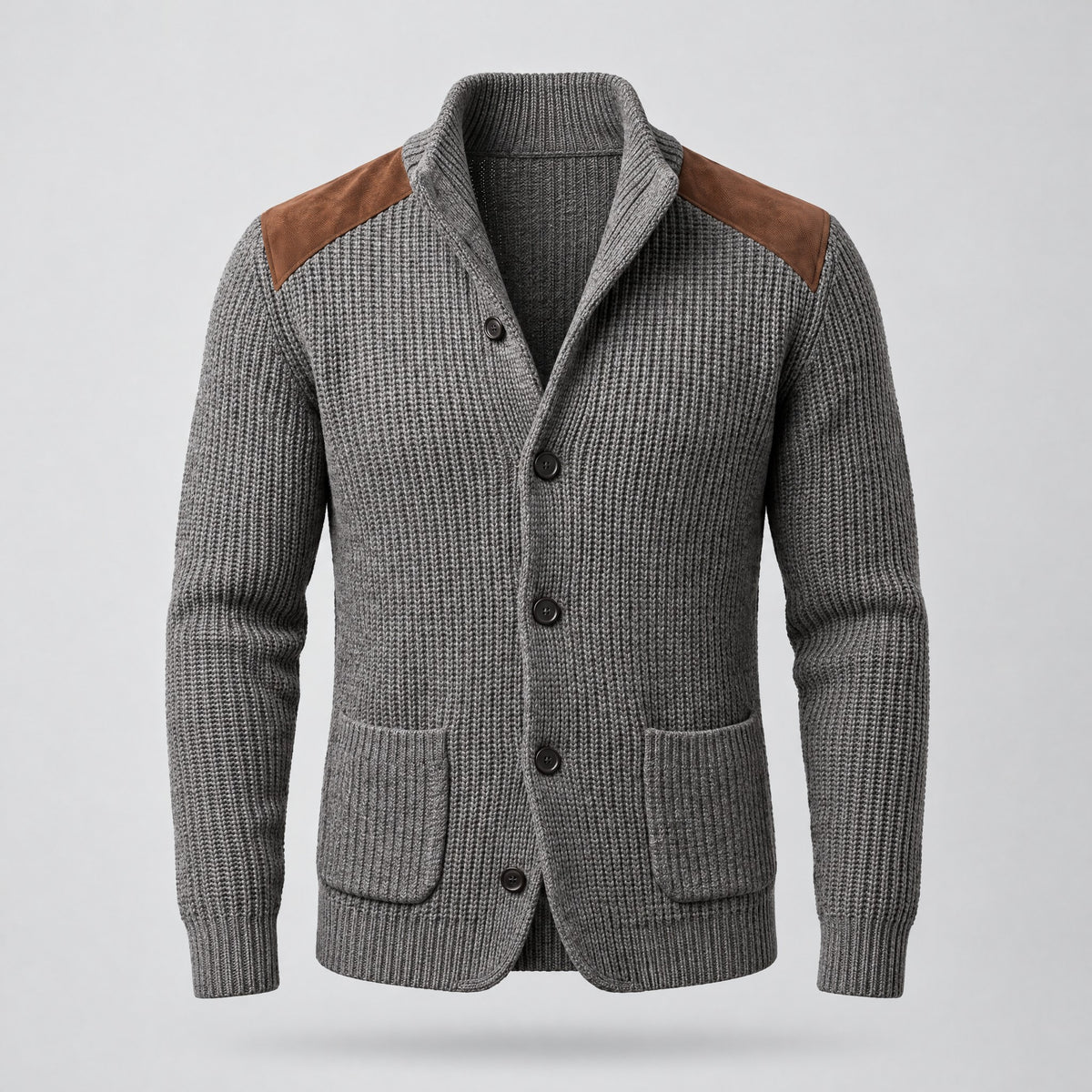 Ezra | Knitted Blazer With Contrast Panels – Grey