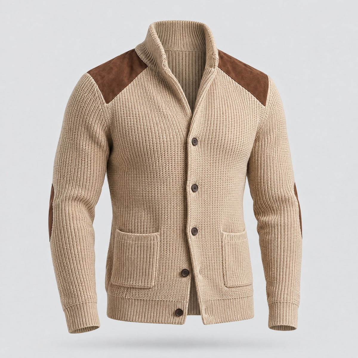 Ezra | Knitted Blazer With Contrast Panels – Khaki