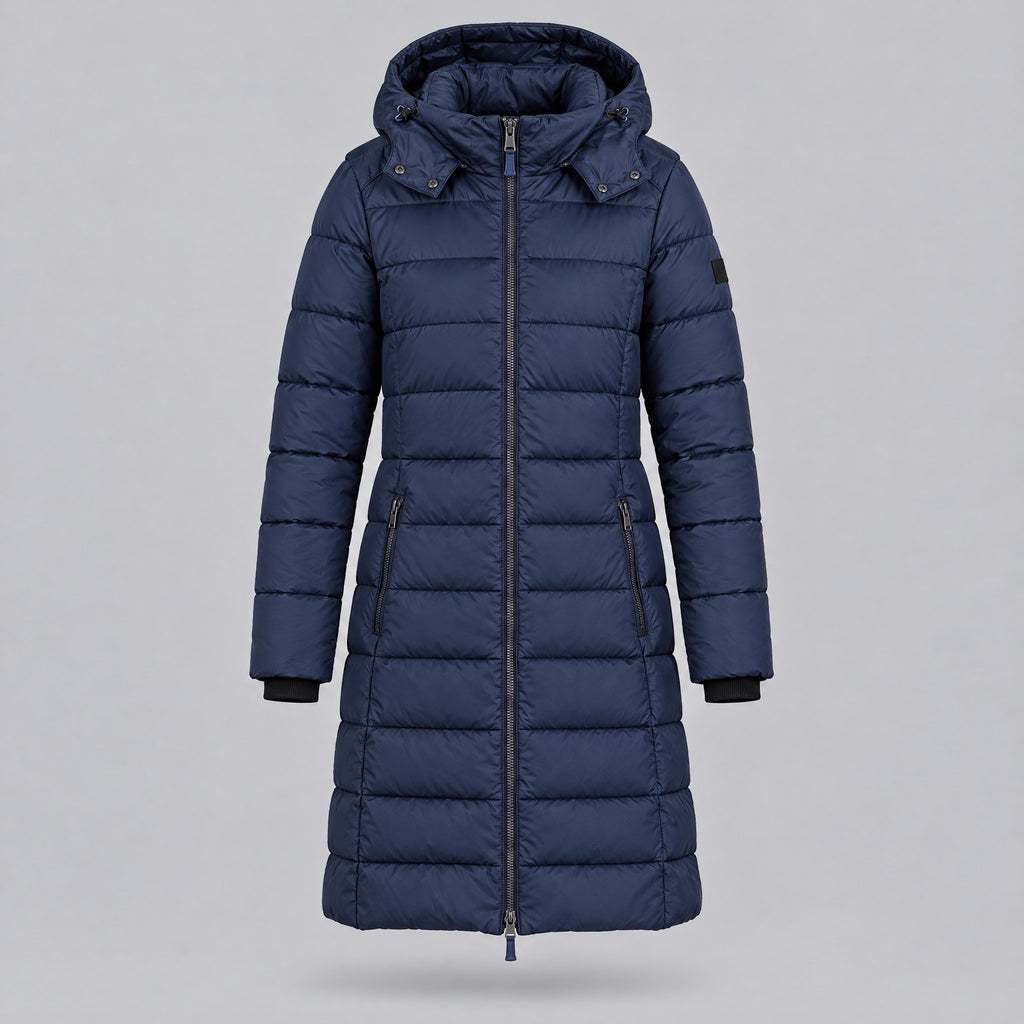 Lavinia | Longline Hooded Quilted Puffer Coat – Navy