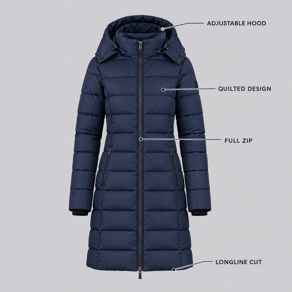Lavinia | Longline Hooded Quilted Puffer Coat – KEY