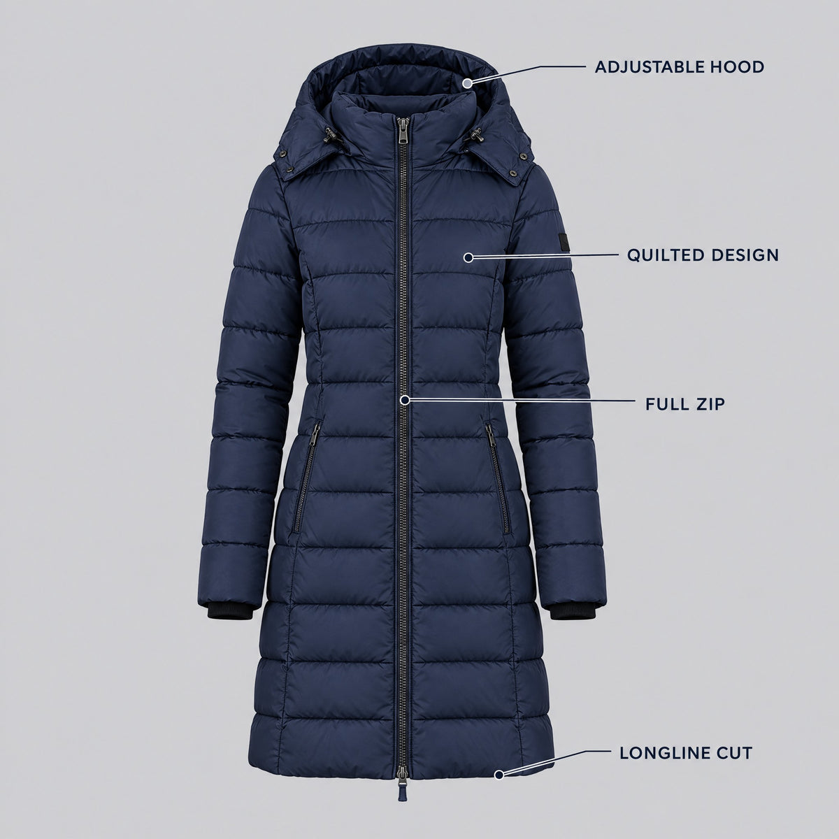 Lavinia | Longline Hooded Quilted Puffer Coat – KEY