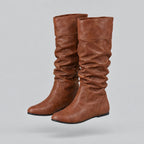 Imelda | Pull-On Mid-Calf Flat Boots – Brown