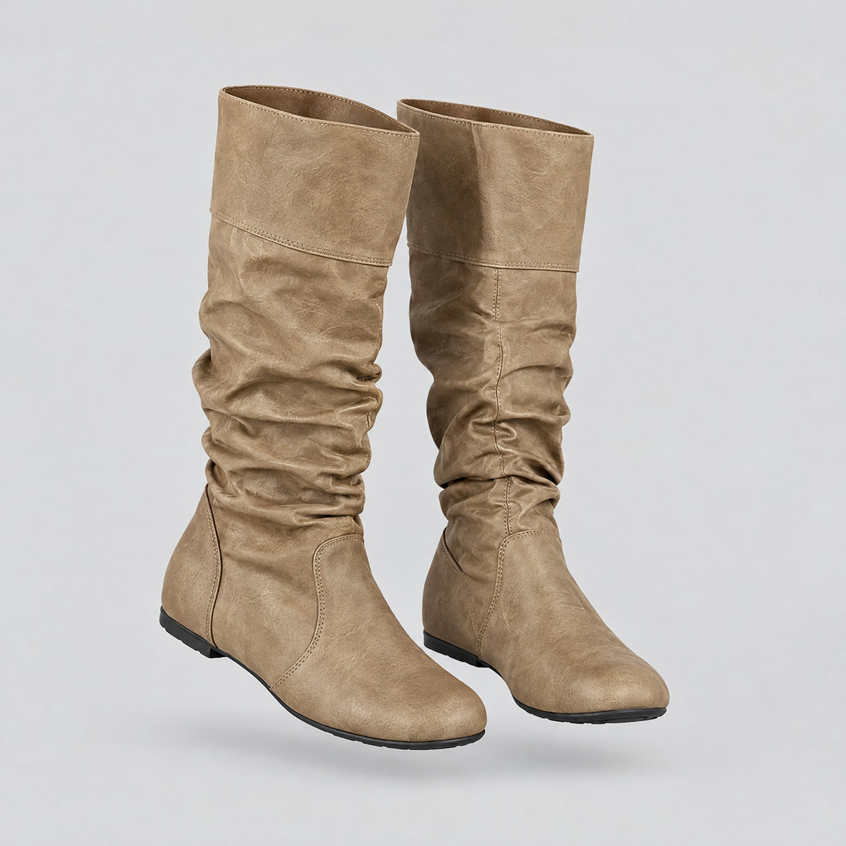Imelda | Pull-On Mid-Calf Flat Boots – Khaki