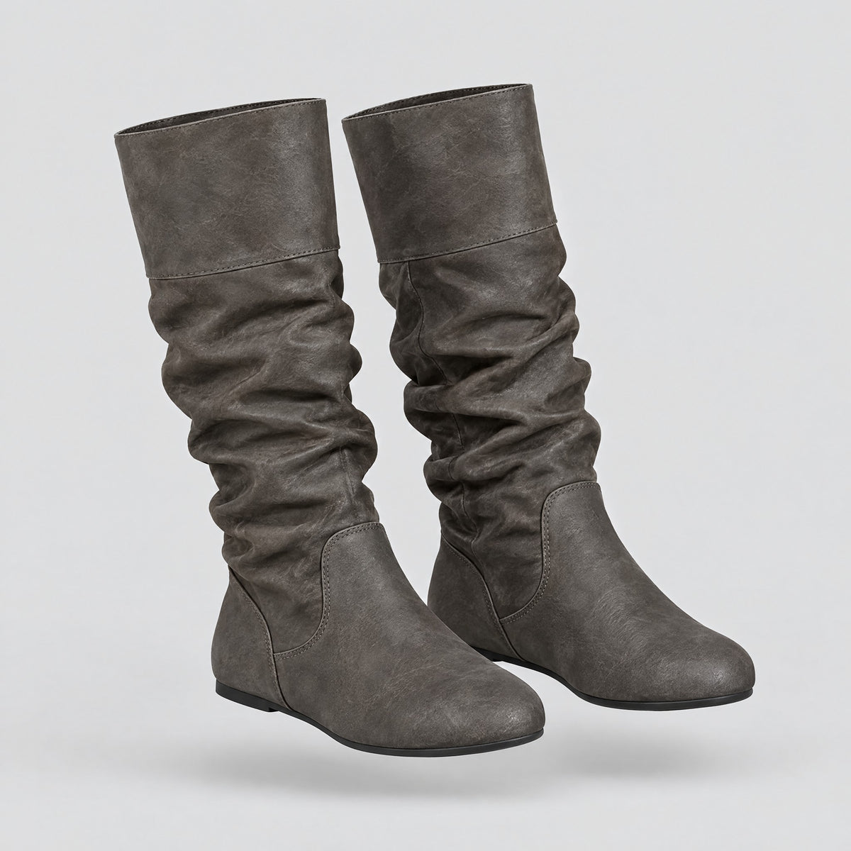 Imelda | Pull-On Mid-Calf Flat Boots – Grey
