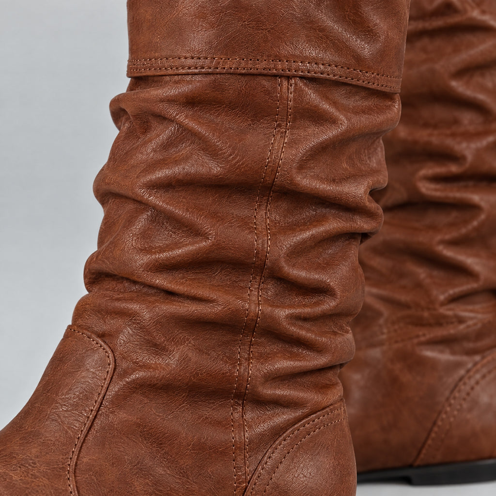 Imelda | Pull-On Mid-Calf Flat Boots – DETAIL