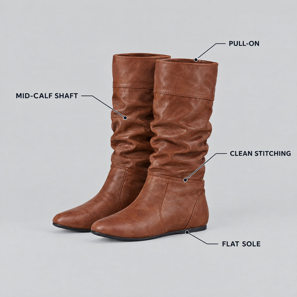 Imelda | Pull-On Mid-Calf Flat Boots – KEY