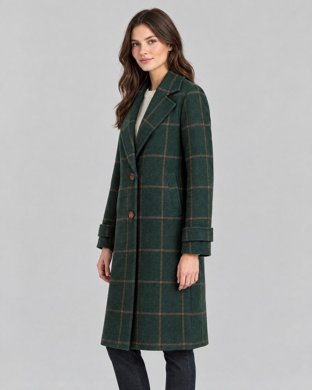 Florence | Checked Longline Coat – Green