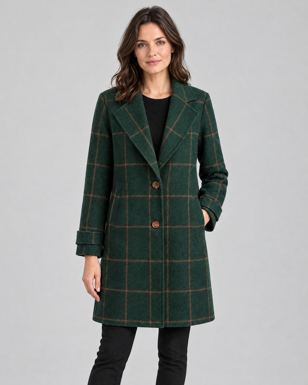 Florence | Checked Longline Coat – Green