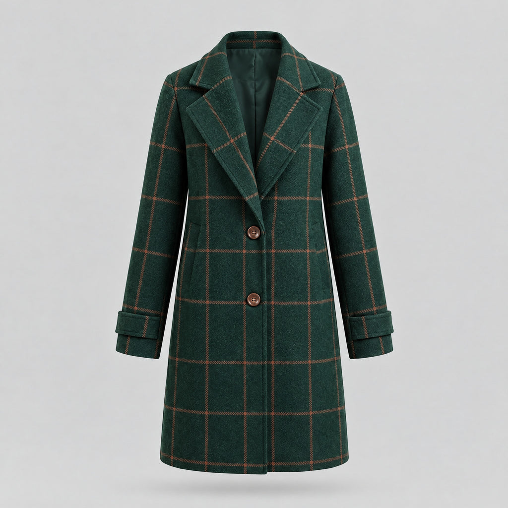 Florence | Checked Longline Coat – Green