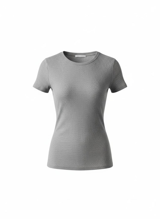 Grey Ribbed T-Shirt for Women