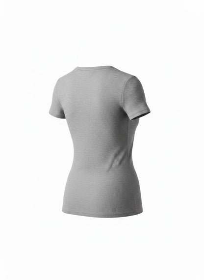 Grey Ribbed T-Shirt for Women