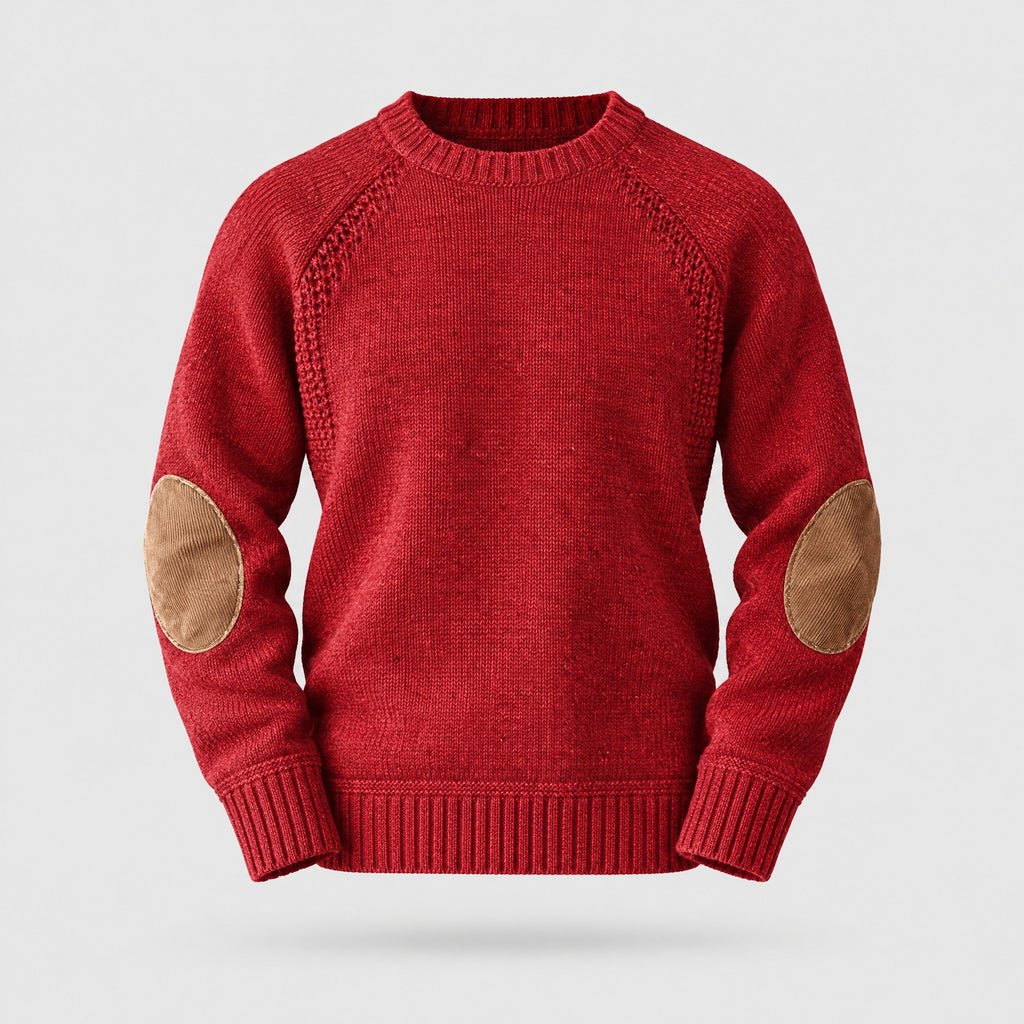 Stanley | Elbow Patch Crew Neck Sweater – Red