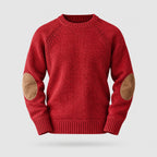 Stanley | Elbow Patch Crew Neck Sweater – Red