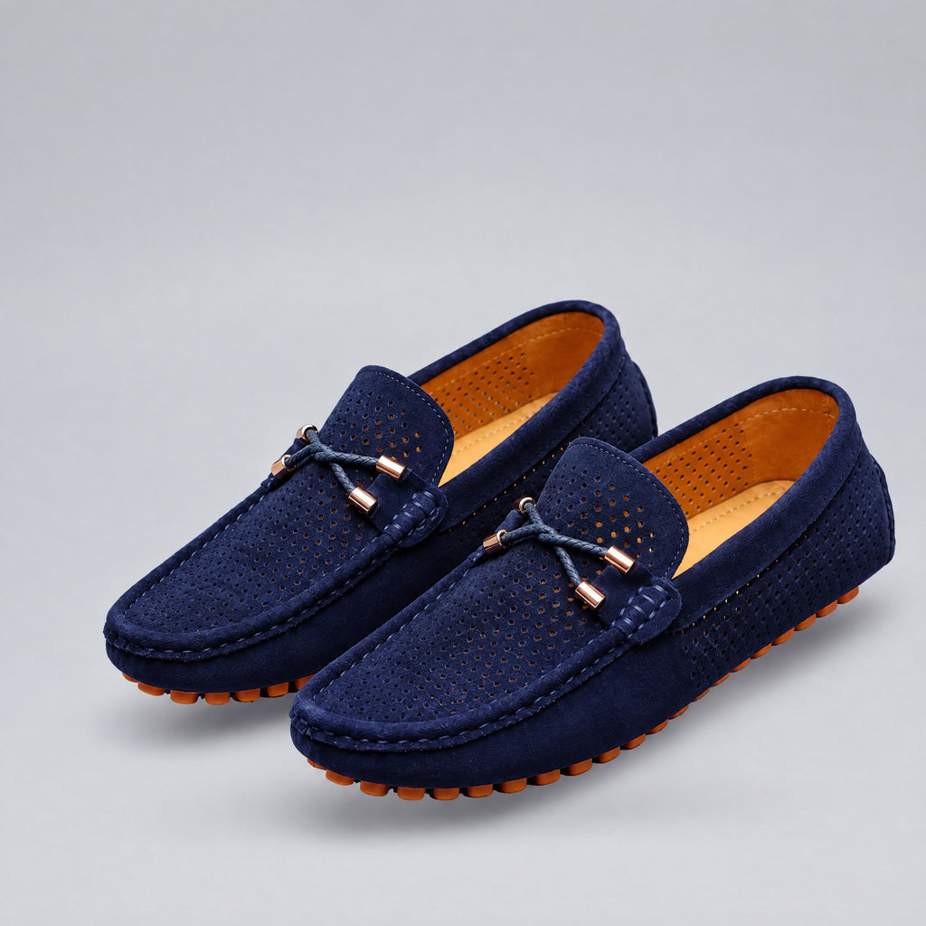 Lionel | Perforated Slip-On Loafers – Blue