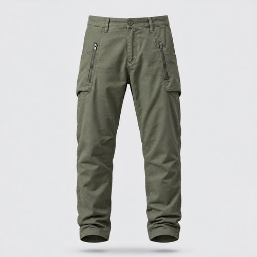 Ambrose | Slim Fit Zippered Pocket Trousers – Army Green