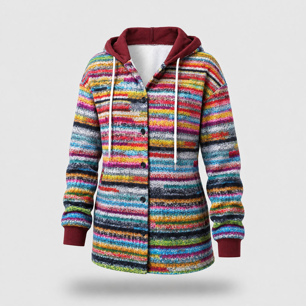 Georgiana | Plaid Hooded Mid-Length Coat – Rainbow