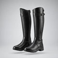Agnes | Tall Buckle Low-Heel Riding Boots – Black