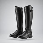 Agnes | Tall Buckle Low-Heel Riding Boots – Black