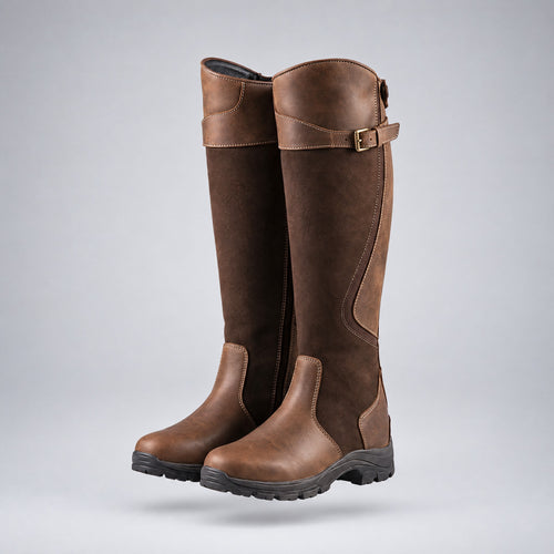 Agnes | Tall Buckle Low-Heel Riding Boots – Brown