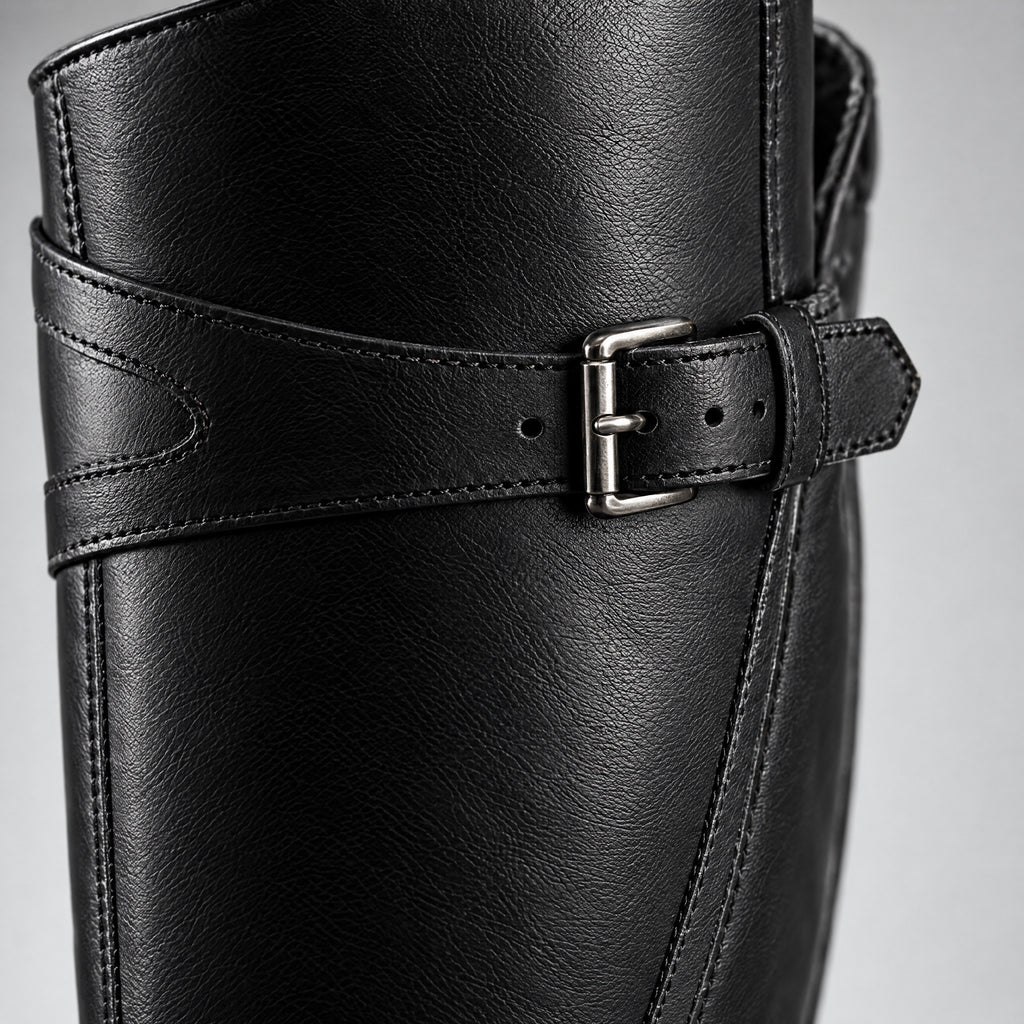 Agnes | Tall Buckle Low-Heel Riding Boots – DETAIL