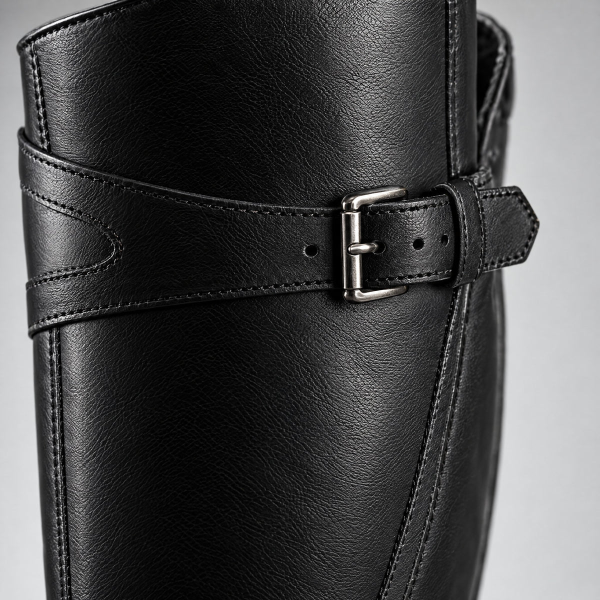 Agnes | Tall Buckle Low-Heel Riding Boots – DETAIL
