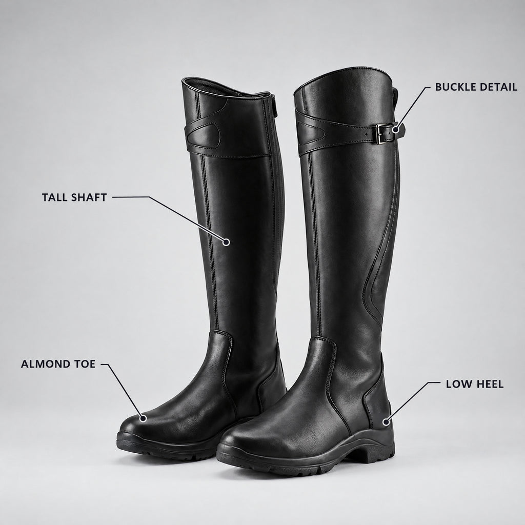 Agnes | Tall Buckle Low-Heel Riding Boots – KEY