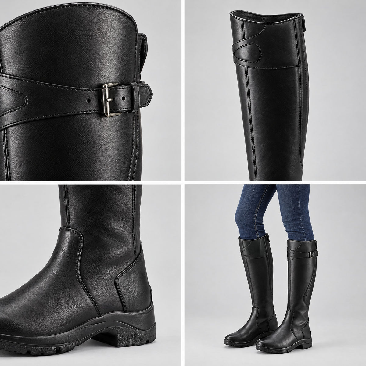 Agnes | Tall Buckle Low-Heel Riding Boots – COLLAGE