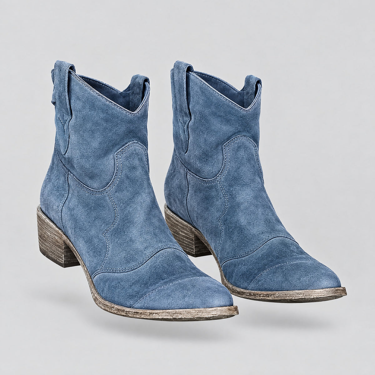 Maeve | Embroidered Pull-On Ankle Boots – Blue