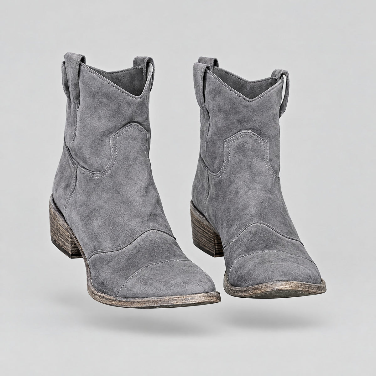 Maeve | Embroidered Pull-On Ankle Boots – Grey