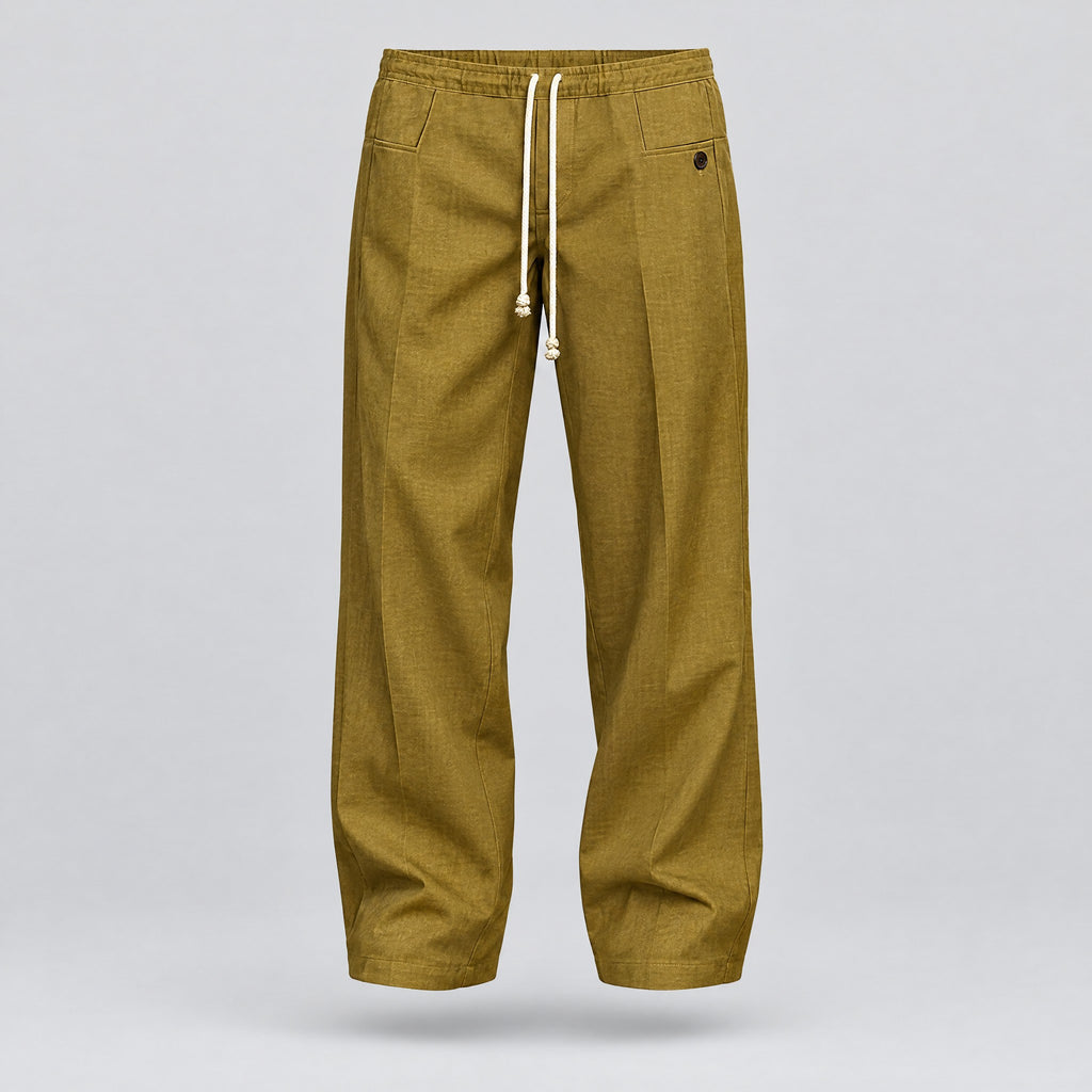 Quentin | Wide-Leg Drawstring Trousers – Khaki