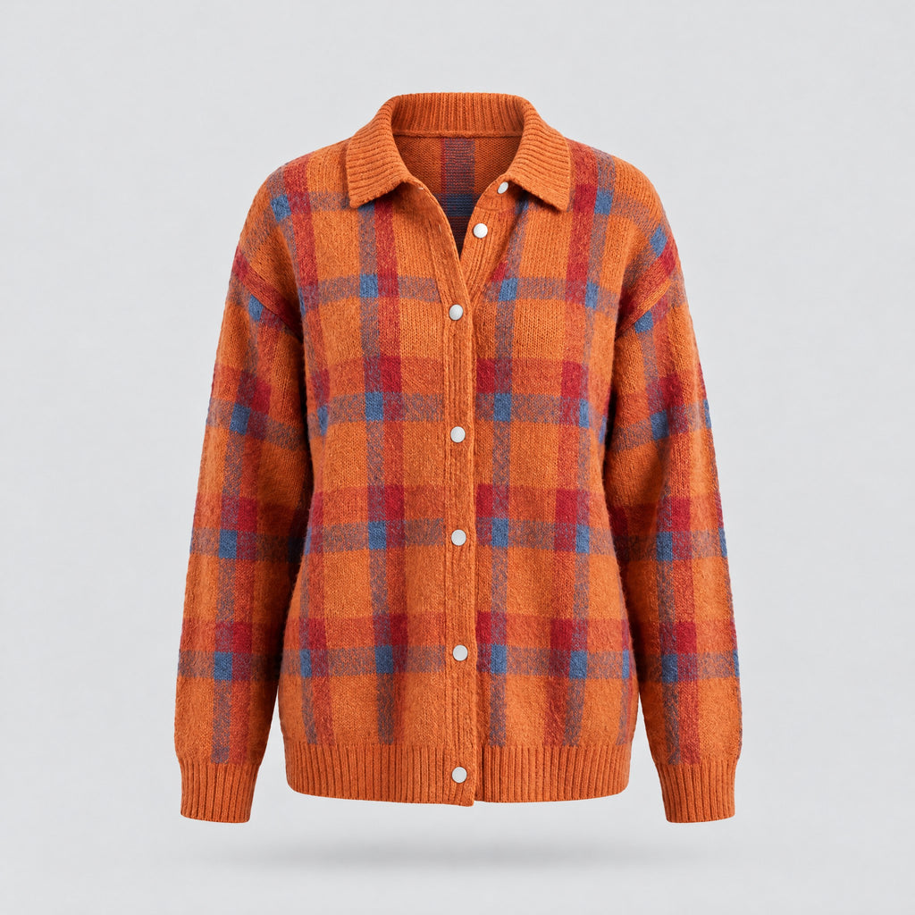 Dorothea | Retro Check Knit Cardigan – Orange