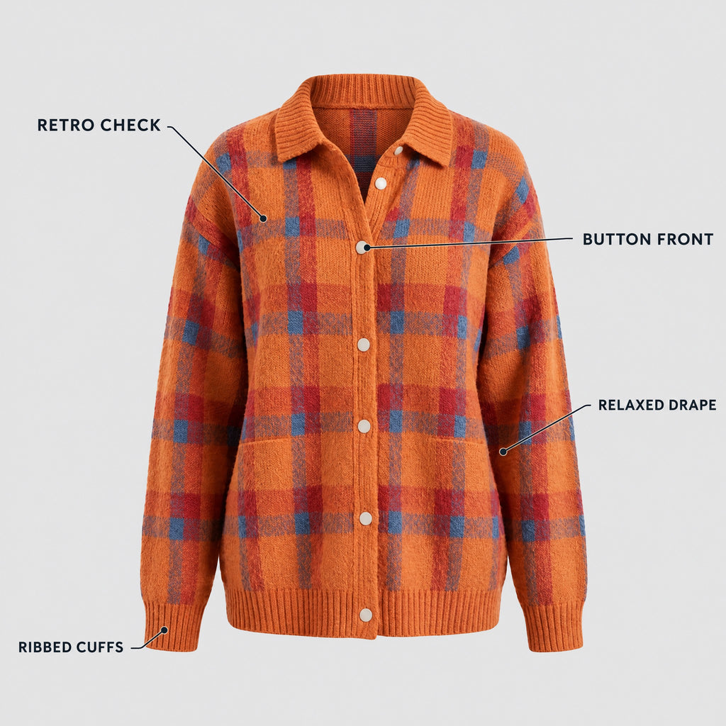 Dorothea | Retro Check Knit Cardigan – KEY