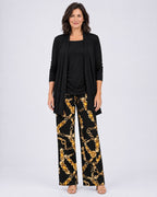 Rosalind | Three-Piece Cardigan, Top and Wide-Leg Trouser Set – Black