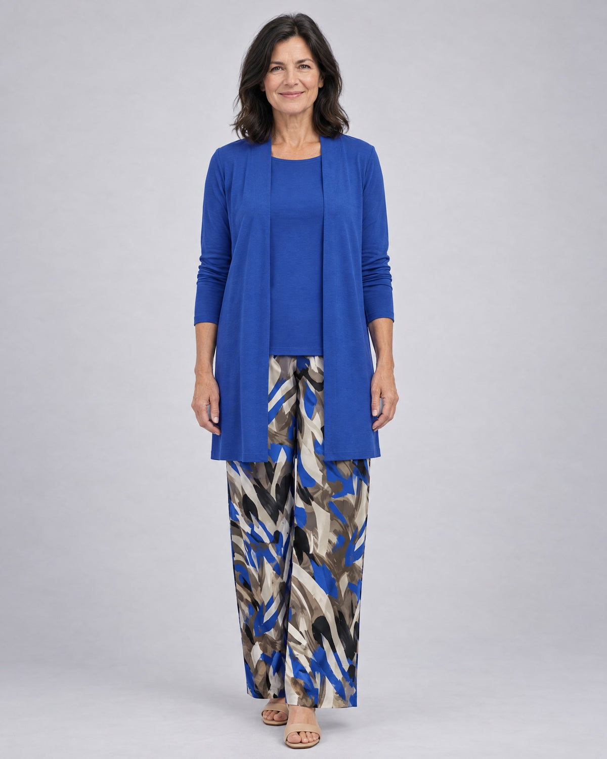 Rosalind | Three-Piece Cardigan, Top and Wide-Leg Trouser Set – Blue