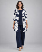 Rosalind | Three-Piece Cardigan, Top and Wide-Leg Trouser Set – Blue & White