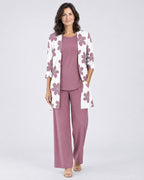 Rosalind | Three-Piece Cardigan, Top and Wide-Leg Trouser Set – Dawn Pink