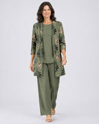 Rosalind | Three-Piece Cardigan, Top and Wide-Leg Trouser Set – Green