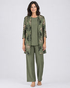 Rosalind | Three-Piece Cardigan, Top and Wide-Leg Trouser Set – Green