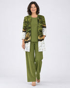 Rosalind | Three-Piece Cardigan, Top and Wide-Leg Trouser Set – Olive Green