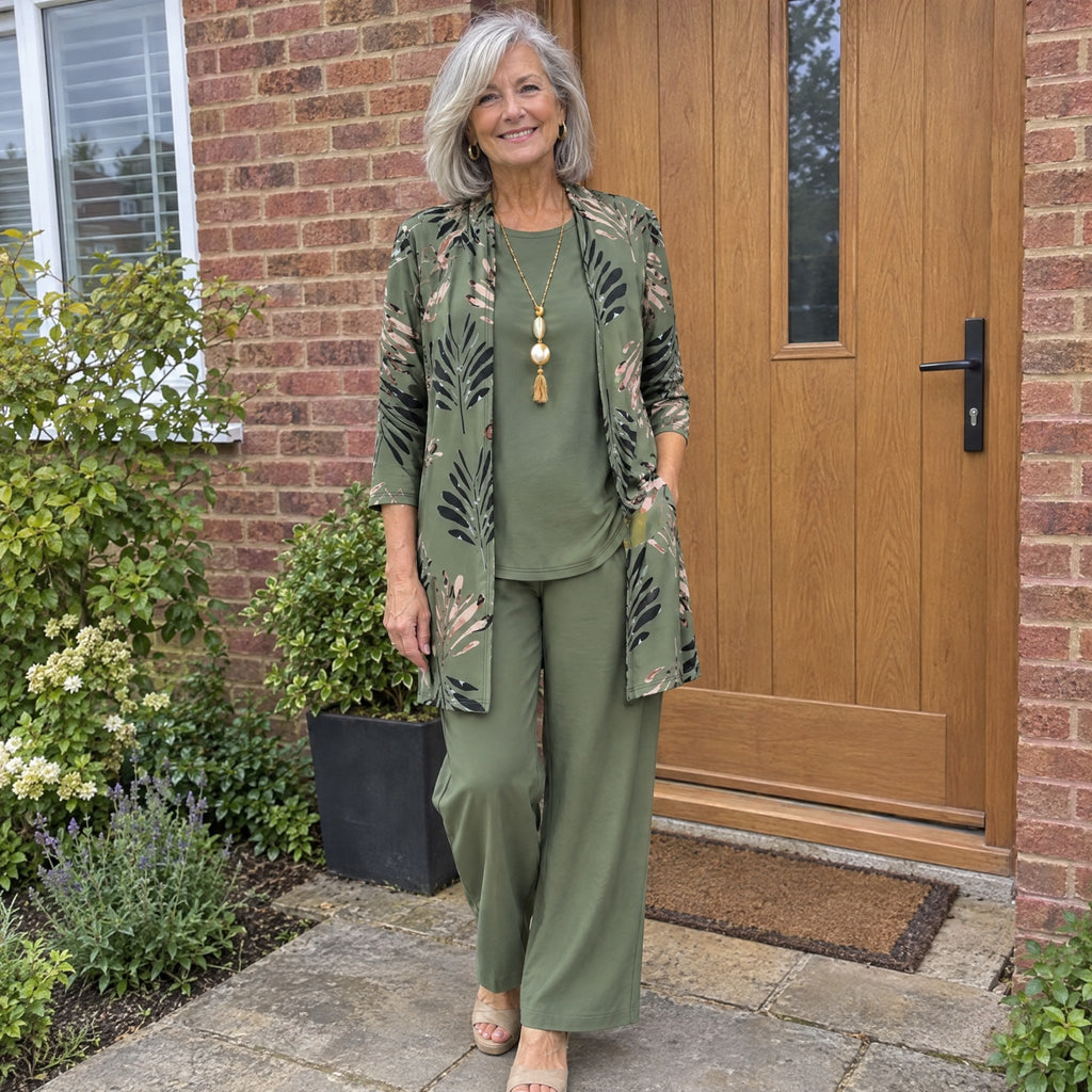 Rosalind | Three-Piece Cardigan, Top and Wide-Leg Trouser Set – UGC