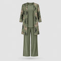 Rosalind | Three-Piece Cardigan, Top and Wide-Leg Trouser Set – Green